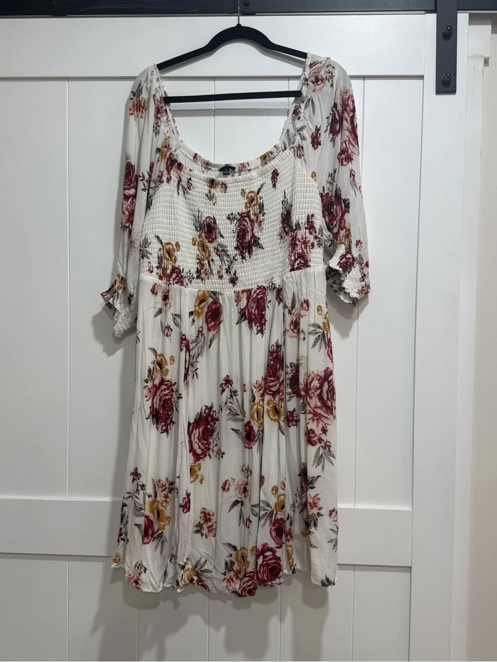 torrid White Floral Mini Dress with Burgundy & Mustard Blooms